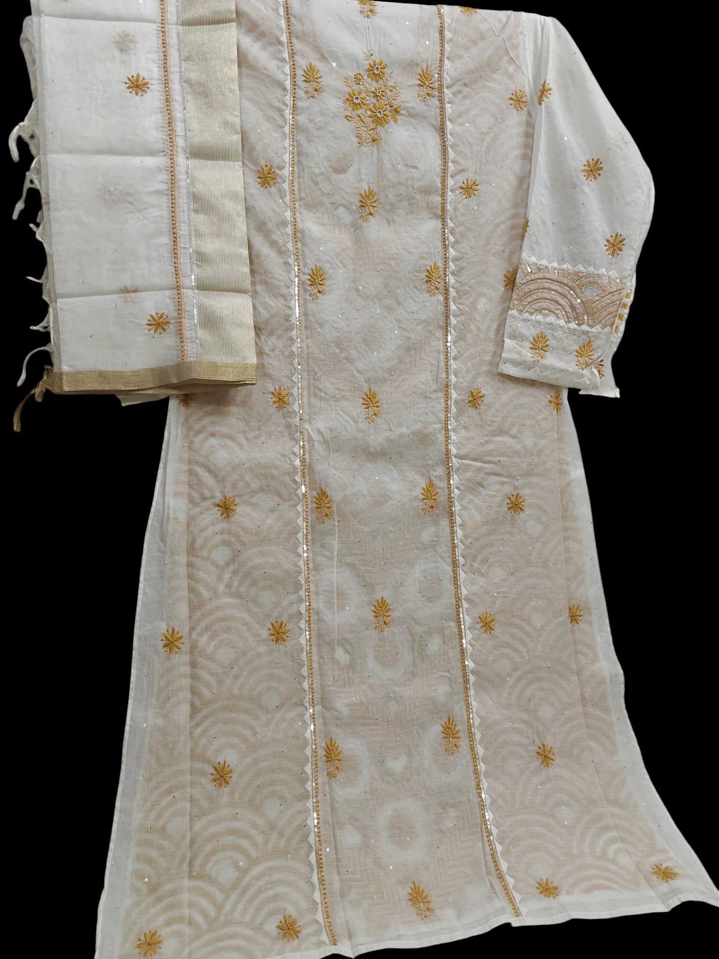 Graceful Moti Pearl & Sequin Handwork Chikankari Suit – Semi-Stitched | Premium Semi Mul Fabric