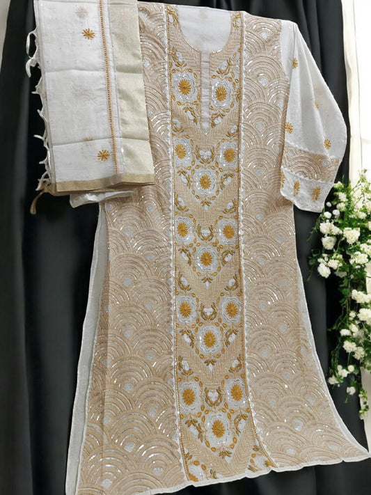 Graceful Moti Pearl & Sequin Handwork Chikankari Suit – Semi-Stitched | Premium Semi Mul Fabric