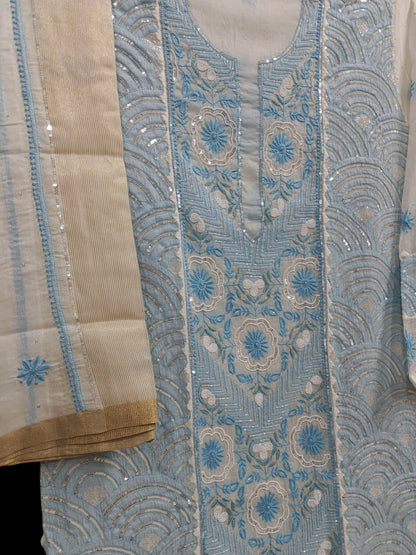Graceful Moti Pearl & Sequin Handwork Chikankari Suit – Semi-Stitched | Premium Semi Mul Fabric