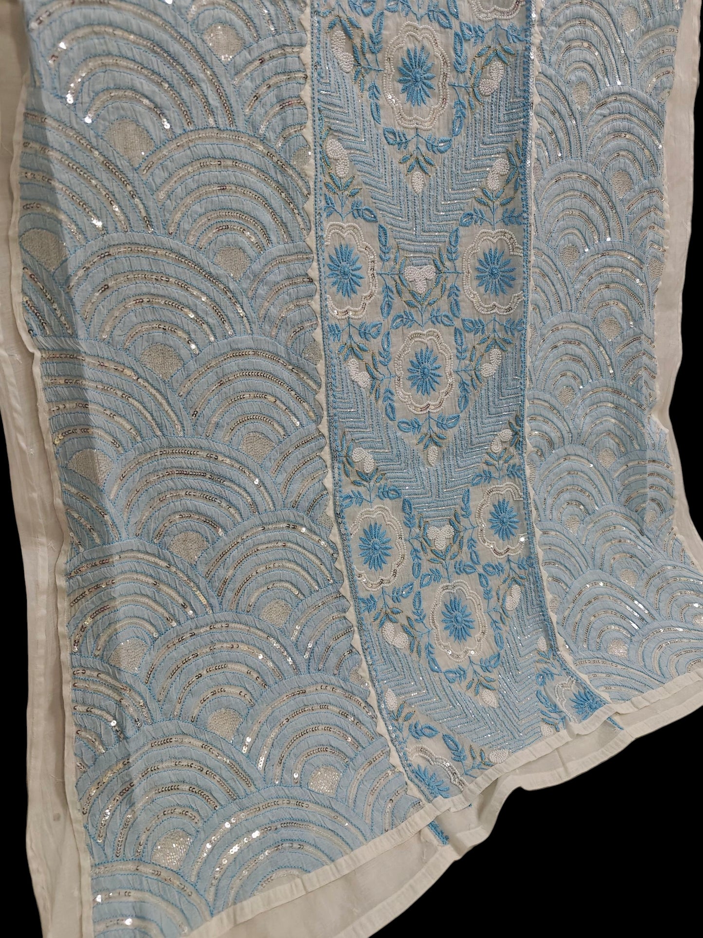 Graceful Moti Pearl & Sequin Handwork Chikankari Suit – Semi-Stitched | Premium Semi Mul Fabric