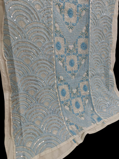 Graceful Moti Pearl & Sequin Handwork Chikankari Suit – Semi-Stitched | Premium Semi Mul Fabric