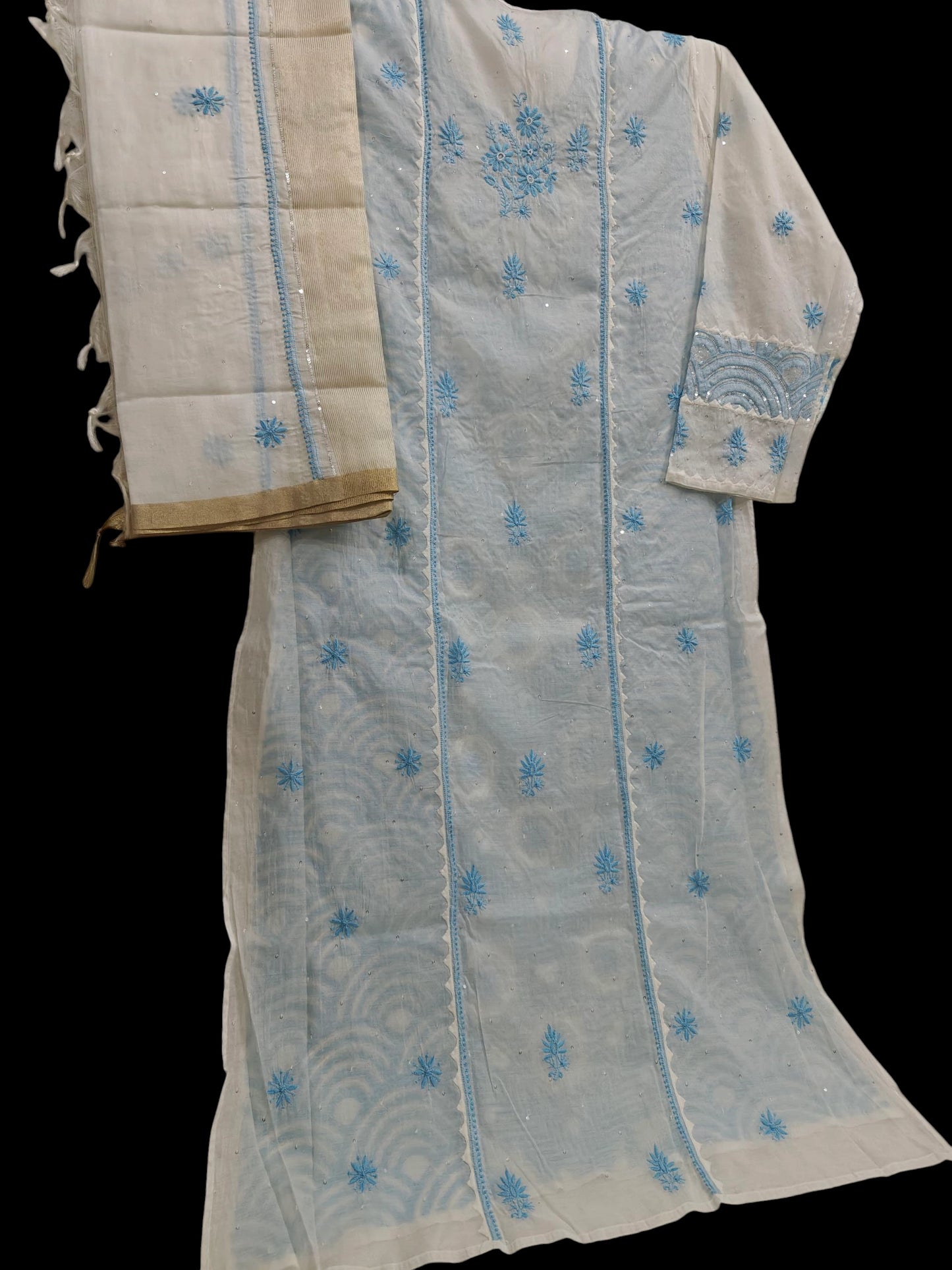 Graceful Moti Pearl & Sequin Handwork Chikankari Suit – Semi-Stitched | Premium Semi Mul Fabric