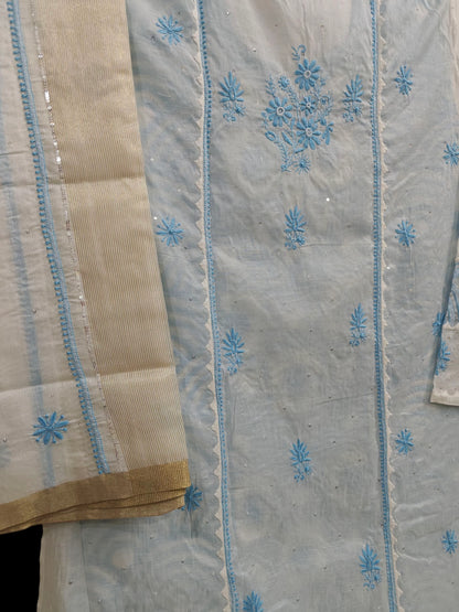 Graceful Moti Pearl & Sequin Handwork Chikankari Suit – Semi-Stitched | Premium Semi Mul Fabric