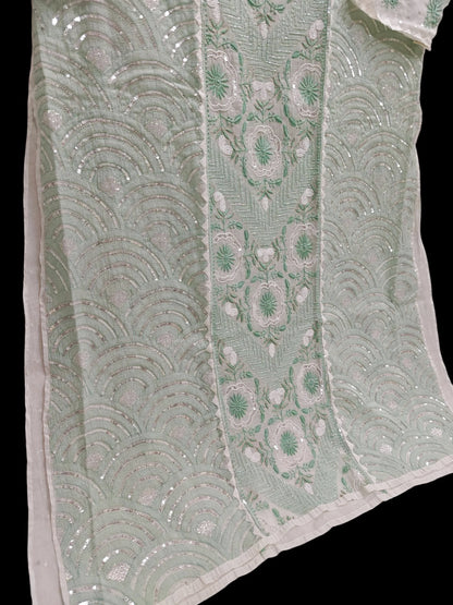 Graceful Moti Pearl & Sequin Handwork Chikankari Suit – Semi-Stitched | Premium Semi Mul Fabric