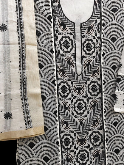 Graceful Moti Pearl & Sequin Handwork Chikankari Suit – Semi-Stitched | Premium Semi Mul Fabric