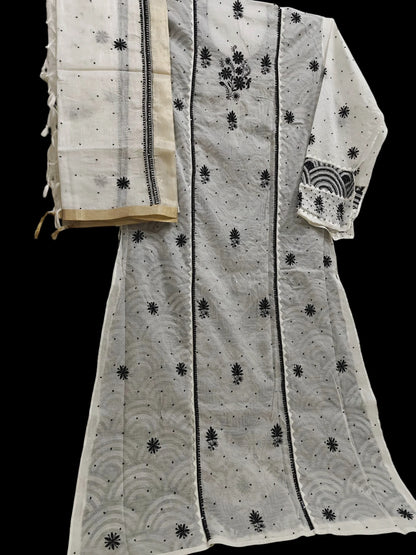 Graceful Moti Pearl & Sequin Handwork Chikankari Suit – Semi-Stitched | Premium Semi Mul Fabric