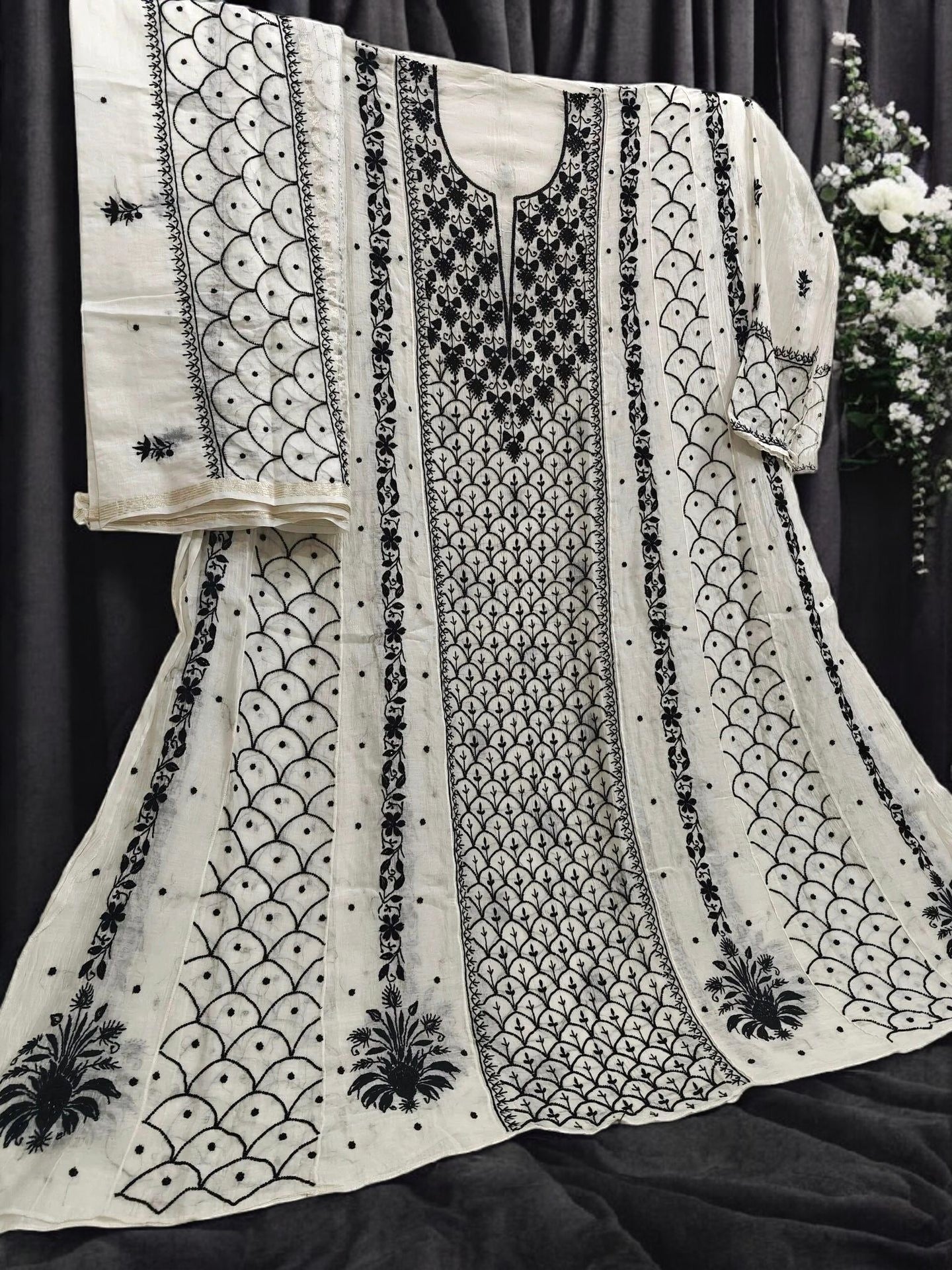 Mul Chikankari Heavy Anarkali - Moti Cut Dana work