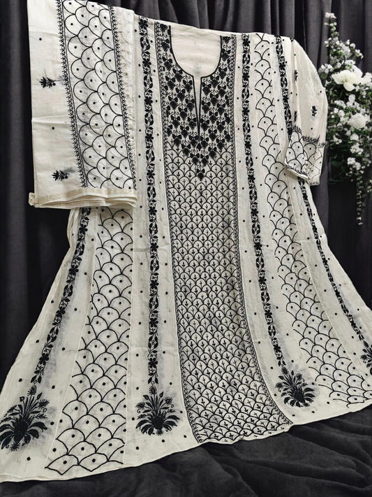 Mul Chikankari Heavy Anarkali - Moti Cut Dana work