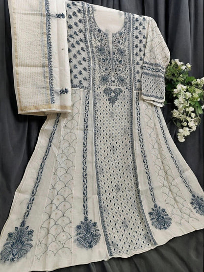 Mul Chikankari Heavy Anarkali - Moti Cut Dana work