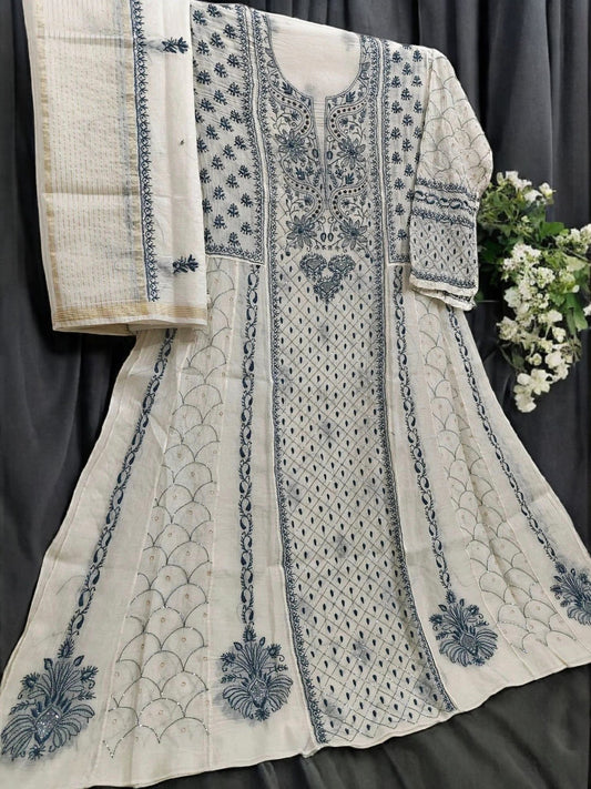 Mul Chikankari Heavy Anarkali - Moti Cut Dana work