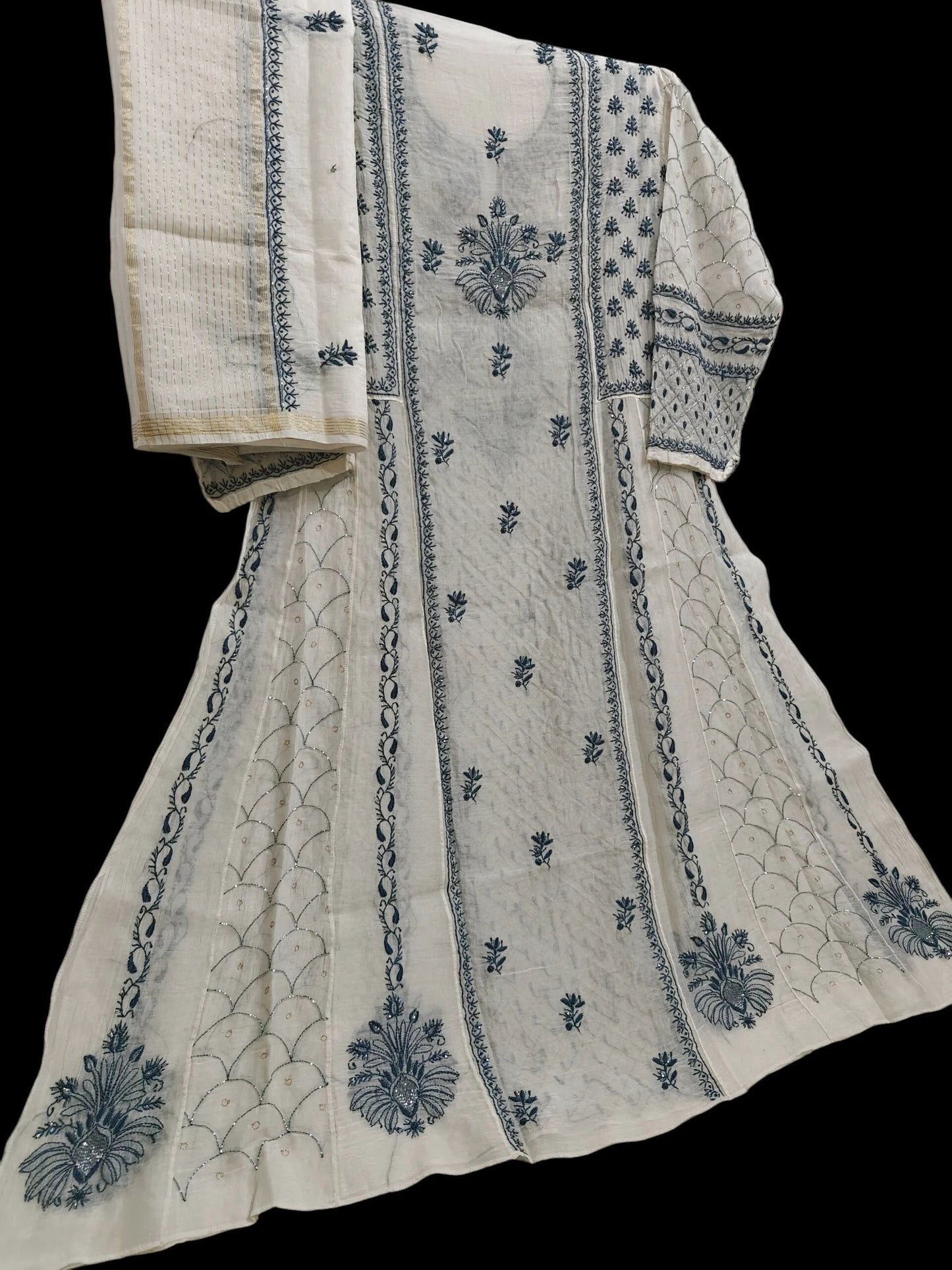 Mul Chikankari Heavy Anarkali - Moti Cut Dana work
