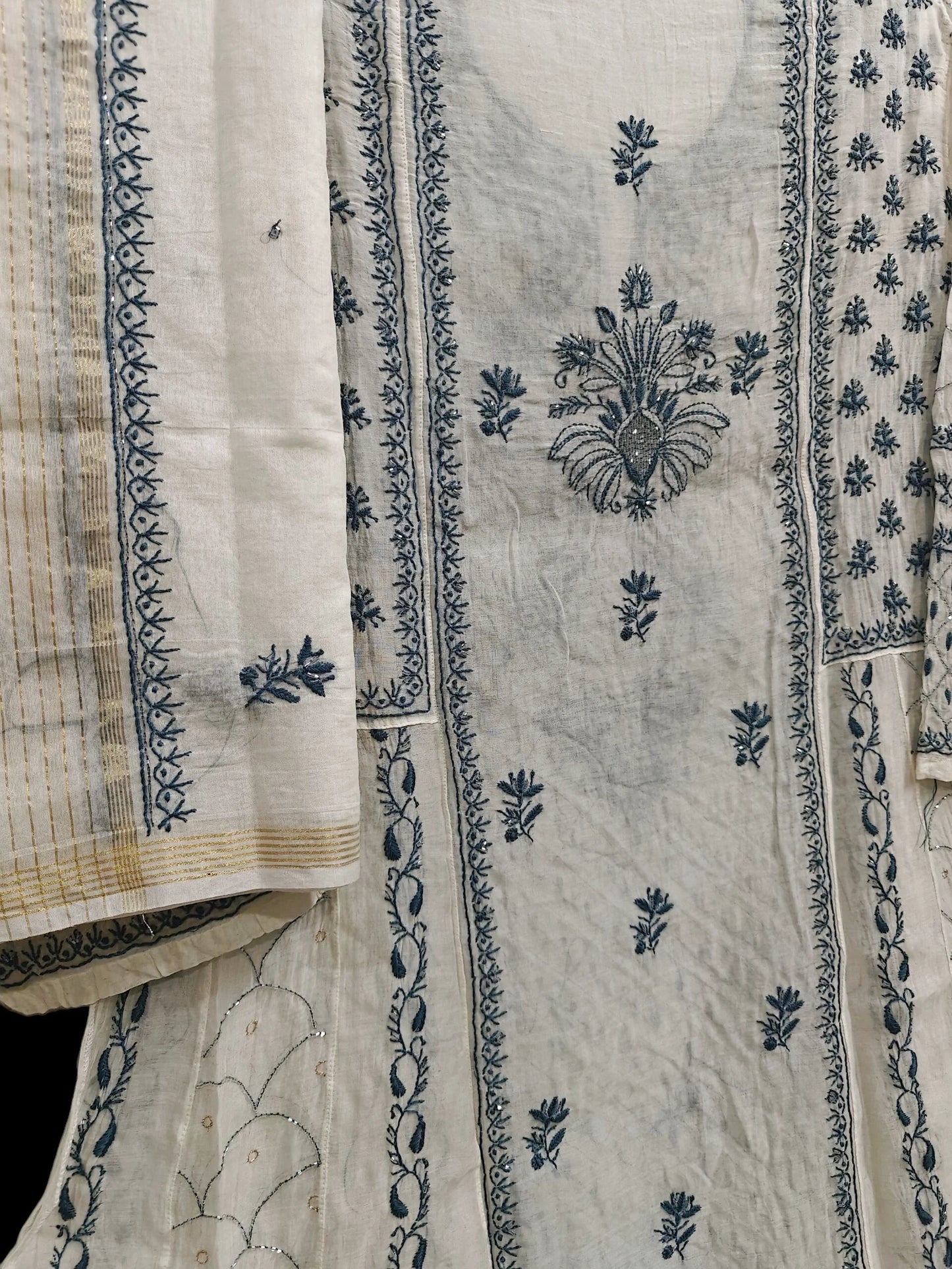 Mul Chikankari Heavy Anarkali - Moti Cut Dana work