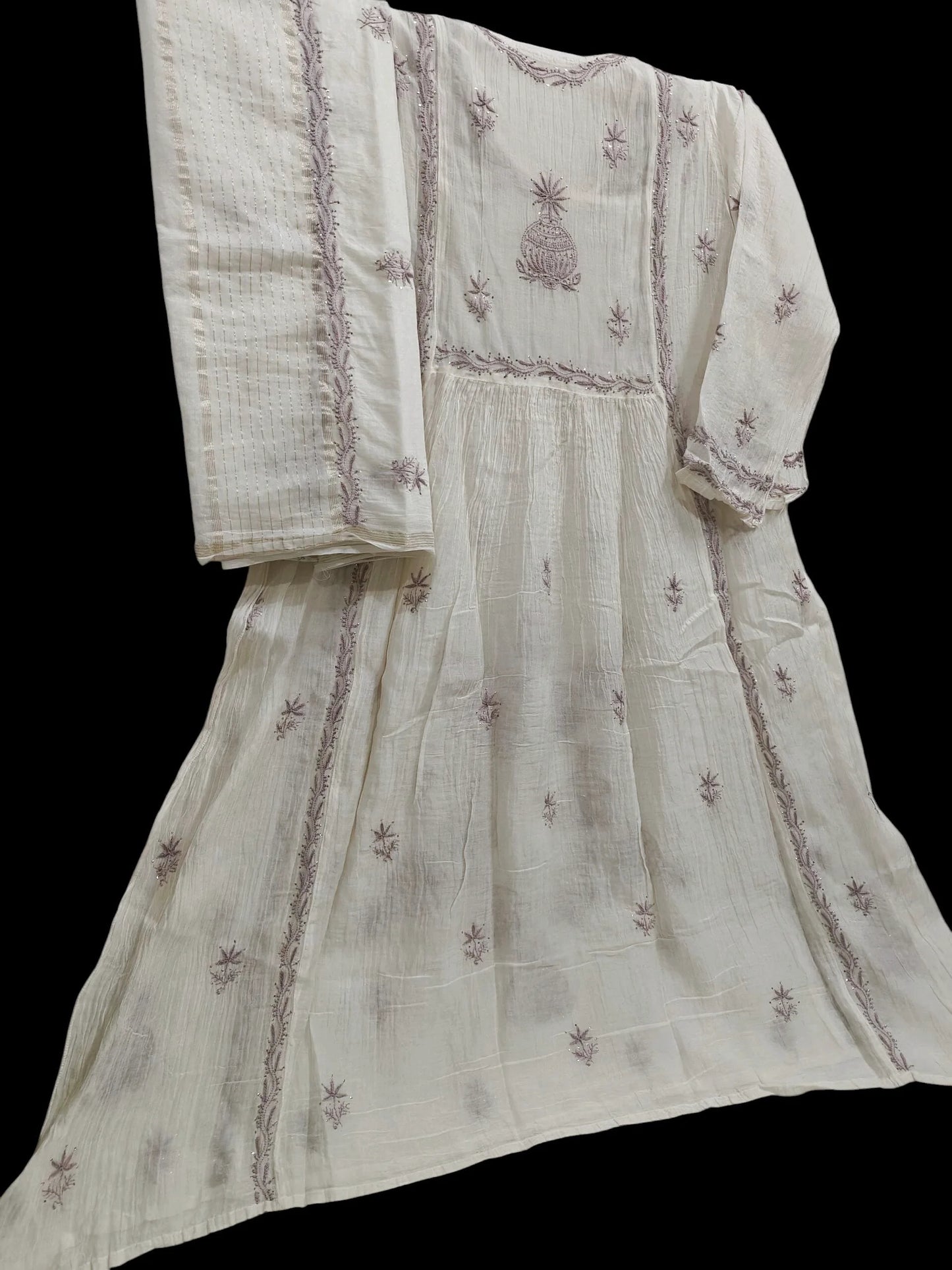 Graceful Mul Angarkha Suit with Mukesh Kamdani & Chikankari Work