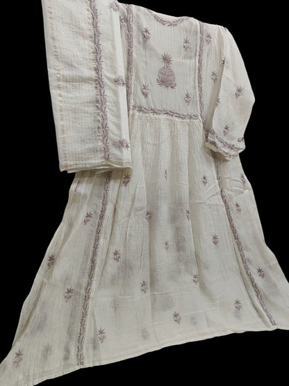 Graceful Mul Angarkha Suit with Mukesh Kamdani & Chikankari Work