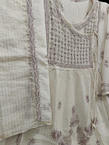 Graceful Mul Angarkha Suit with Mukesh Kamdani & Chikankari Work