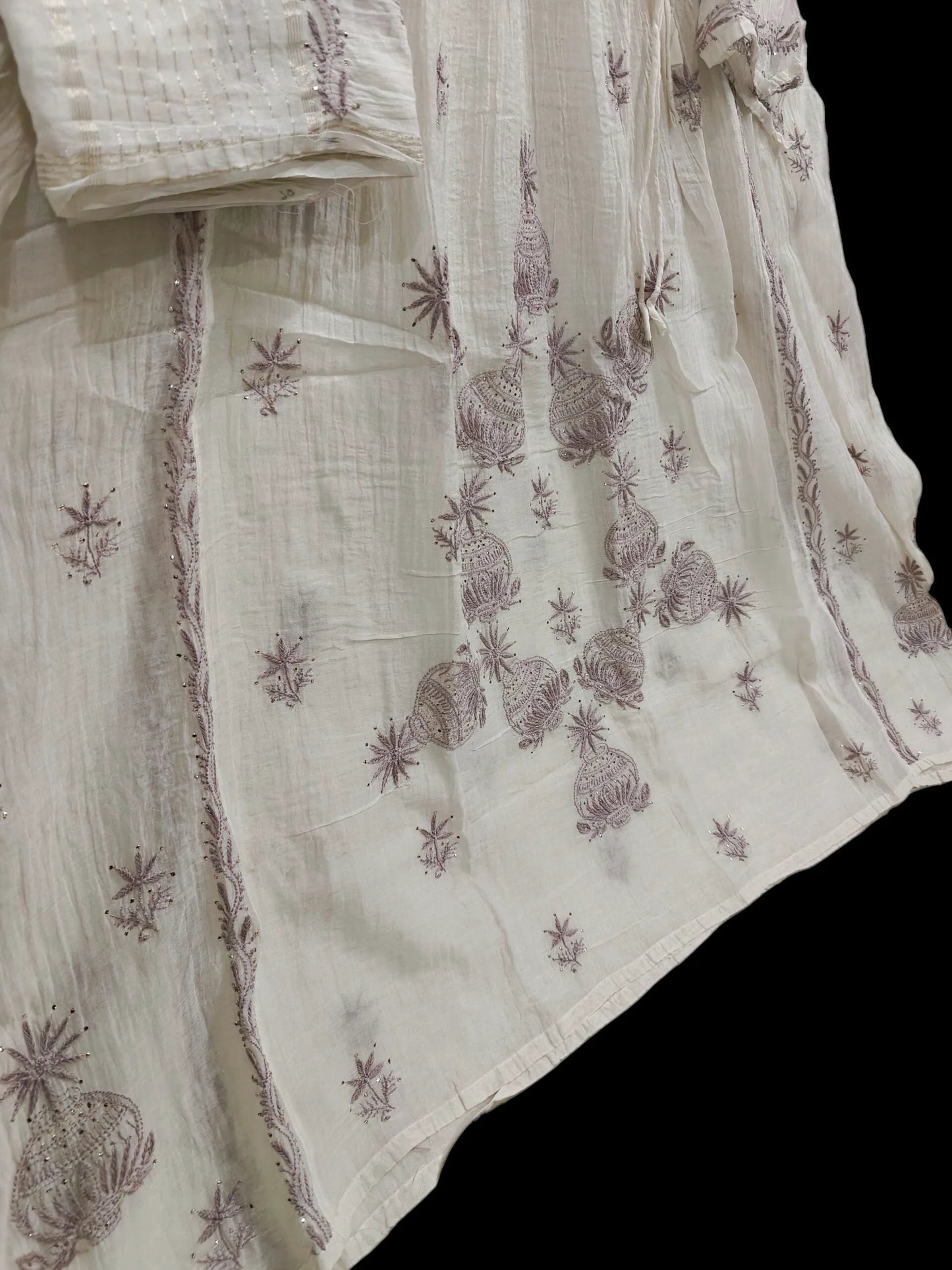 Graceful Mul Angarkha Suit with Mukesh Kamdani & Chikankari Work