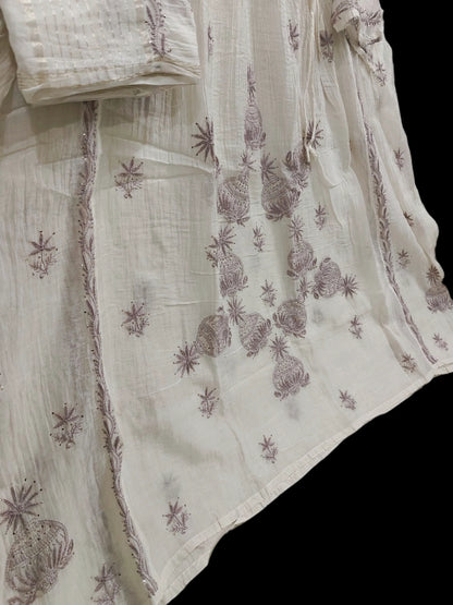 Graceful Mul Angarkha Suit with Mukesh Kamdani & Chikankari Work