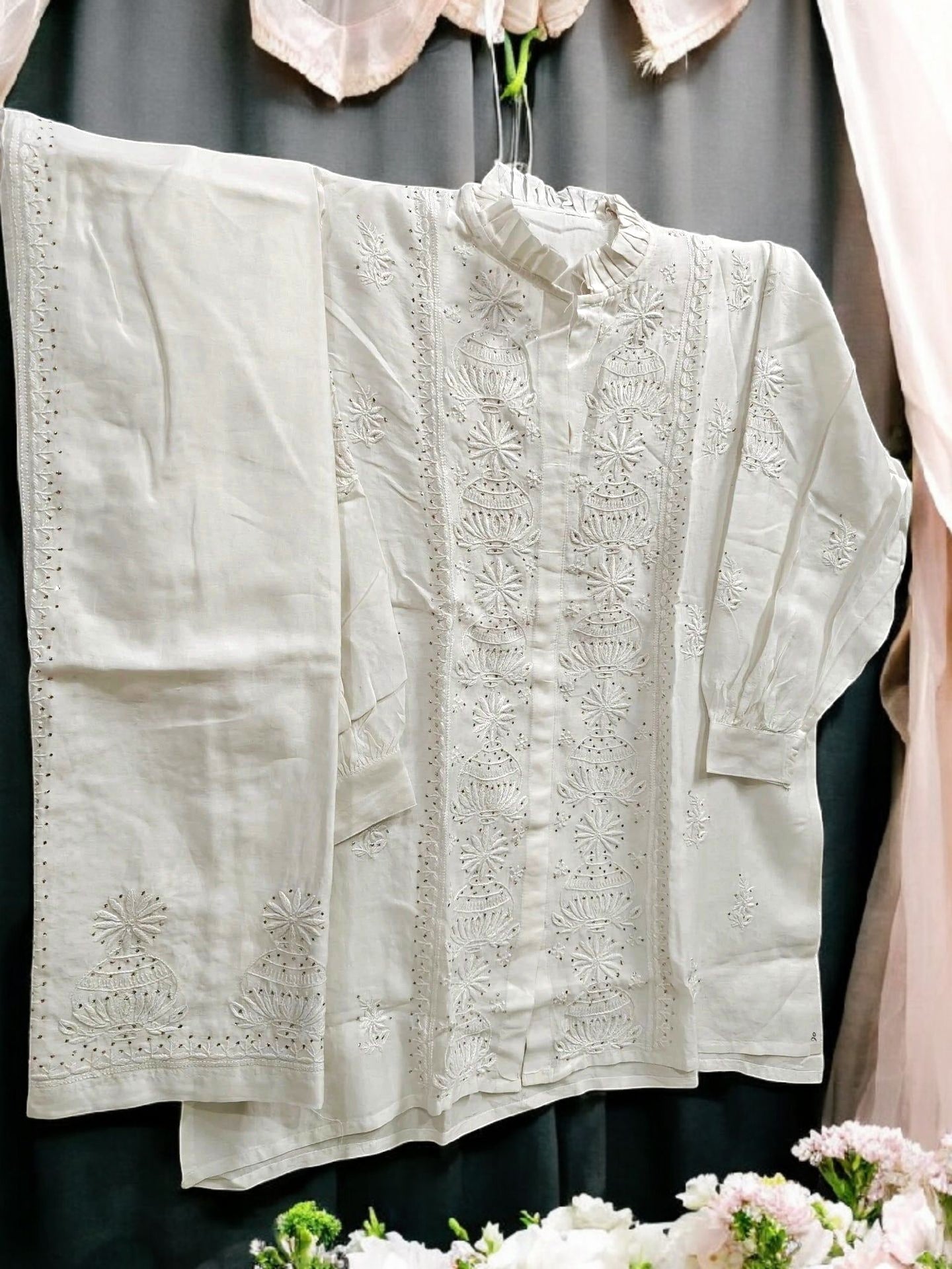 Co-ord Set with Mukesh Kamdani work – Semi-Stitched | Mul Chanderi Fabric