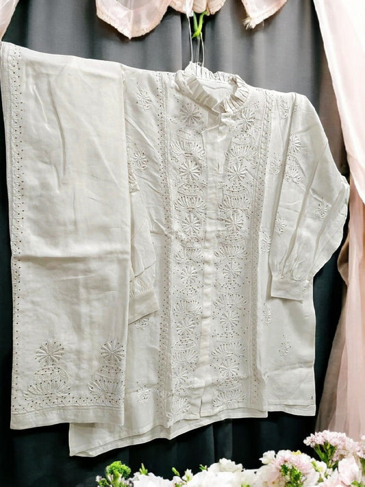 Co-ord Set with Mukesh Kamdani work – Semi-Stitched | Mul Chanderi Fabric