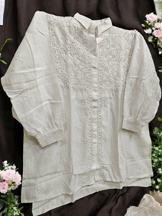 Co-ord Set with Mukesh Kamdani work – Semi-Stitched | Mul Chanderi Fabric