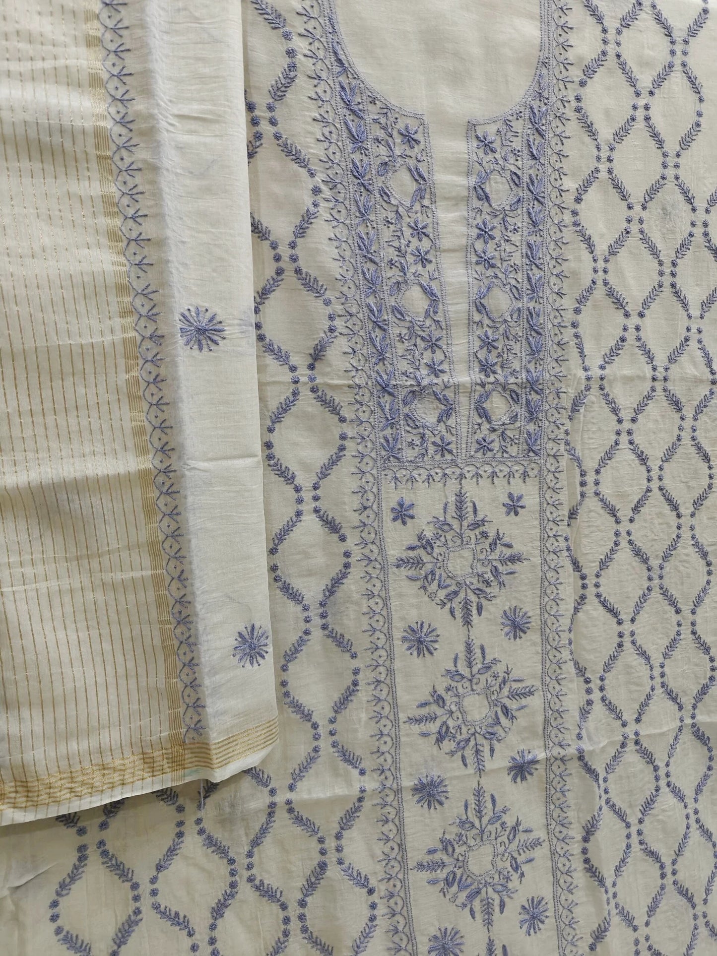 Timeless Chikankari Hand-Embroidered Mul Suit | Unstitched