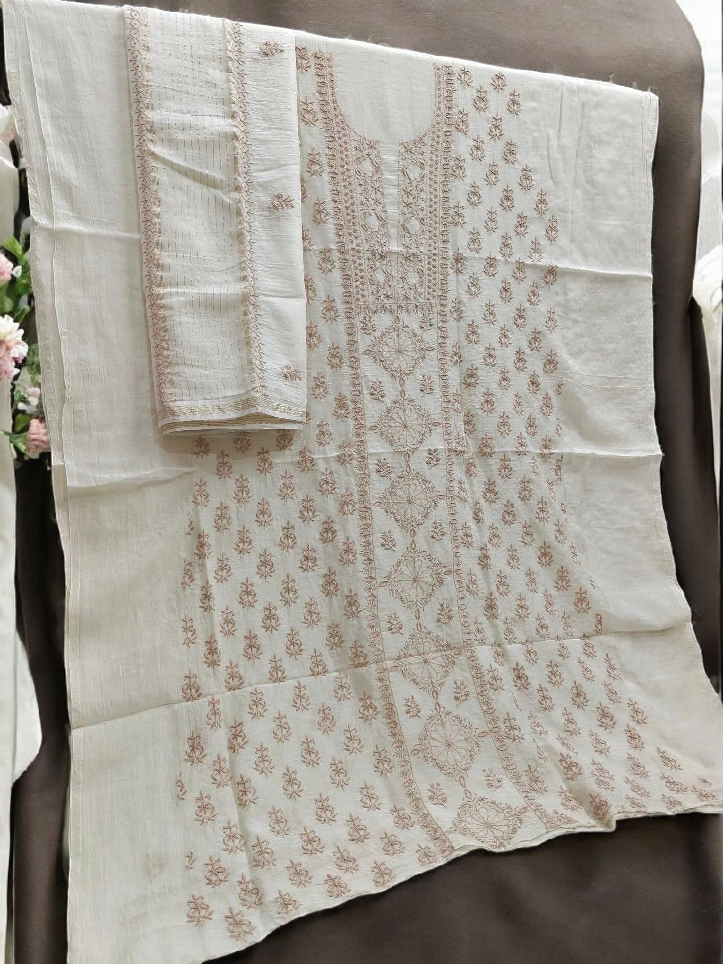 Timeless Chikankari Hand-Embroidered Mul Suit | Unstitched