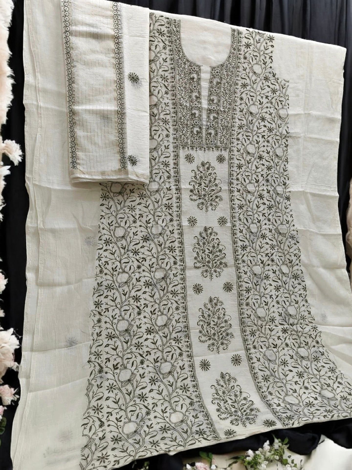 Timeless Chikankari Hand-Embroidered Mul Suit | Unstitched