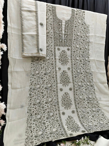 Timeless Chikankari Hand-Embroidered Mul Suit | Unstitched