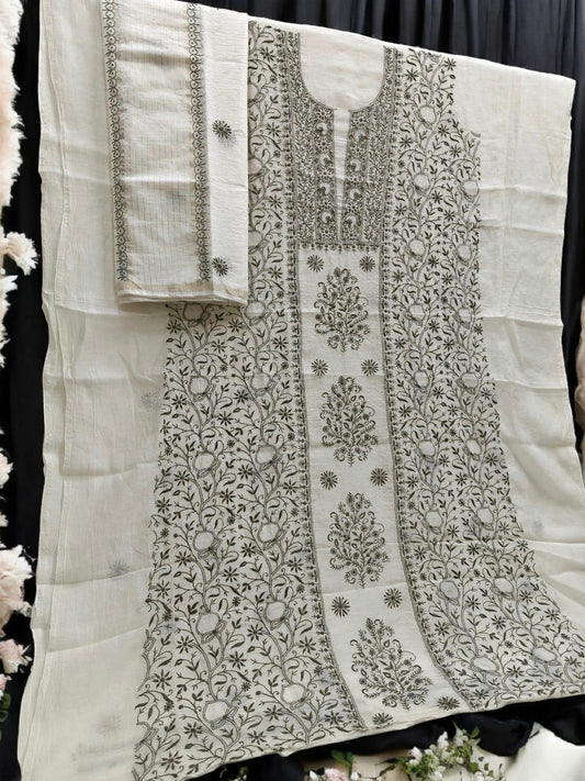 Timeless Chikankari Hand-Embroidered Mul Suit | Unstitched