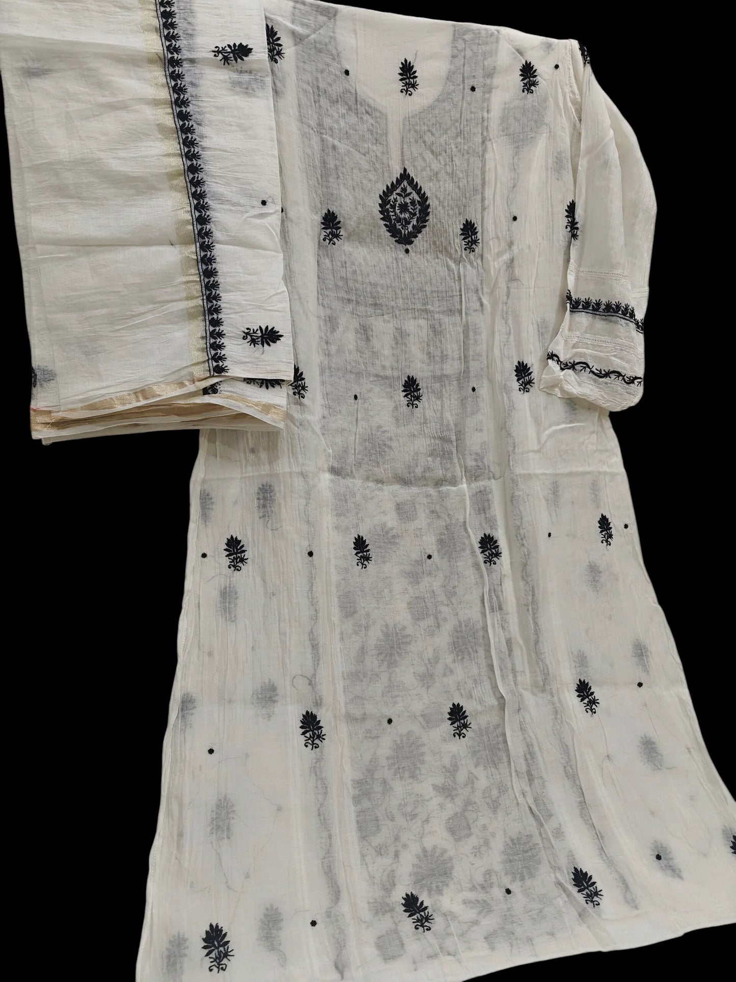 Mul Panel Suit with Moti Cut Dana work - Semi Stiched
