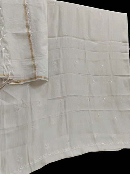 Exquisite Chikankari Suit with Moti Cut Dana work – Unstitched | Pure Mul Fabric
