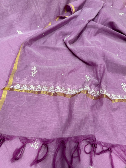 Mul Chanderi Chikankari 2 Pc Suit | Moti Cut Dana Embellishment