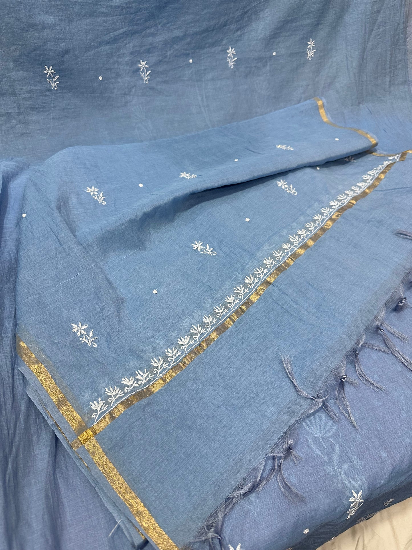 Mul Chanderi Chikankari 2 Pc Suit | Moti Cut Dana Embellishment