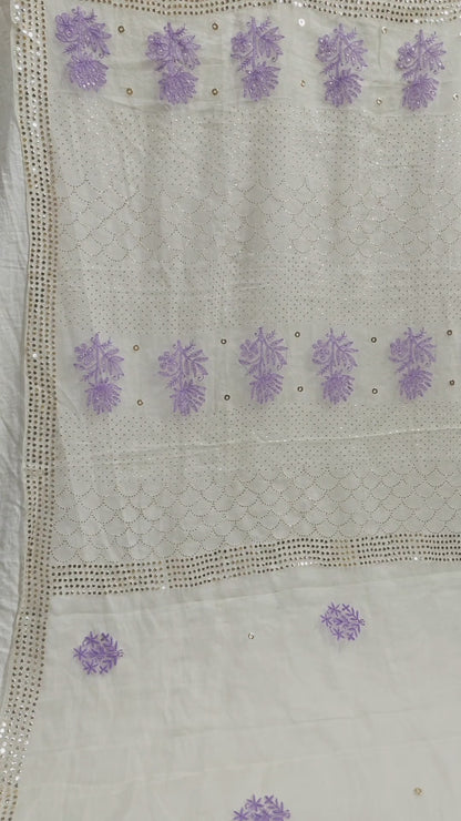 Lavender Bloom Chikankari Organza Saree with Sequin Mukesh Work – Includes Blouse Piece