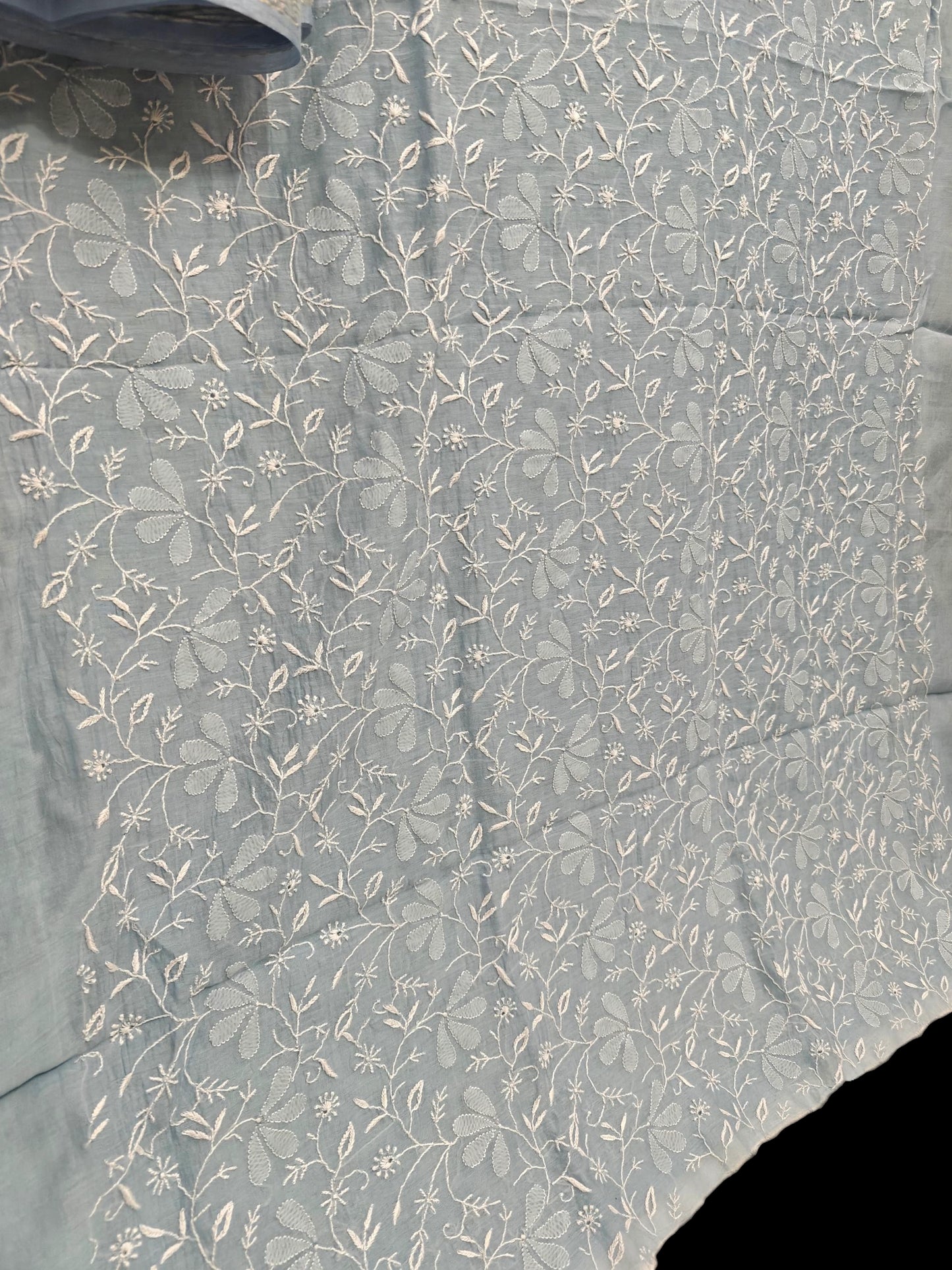 Timeless Chikankari Hand-Embroidered Powder Blue Mul Suit | Unstitched