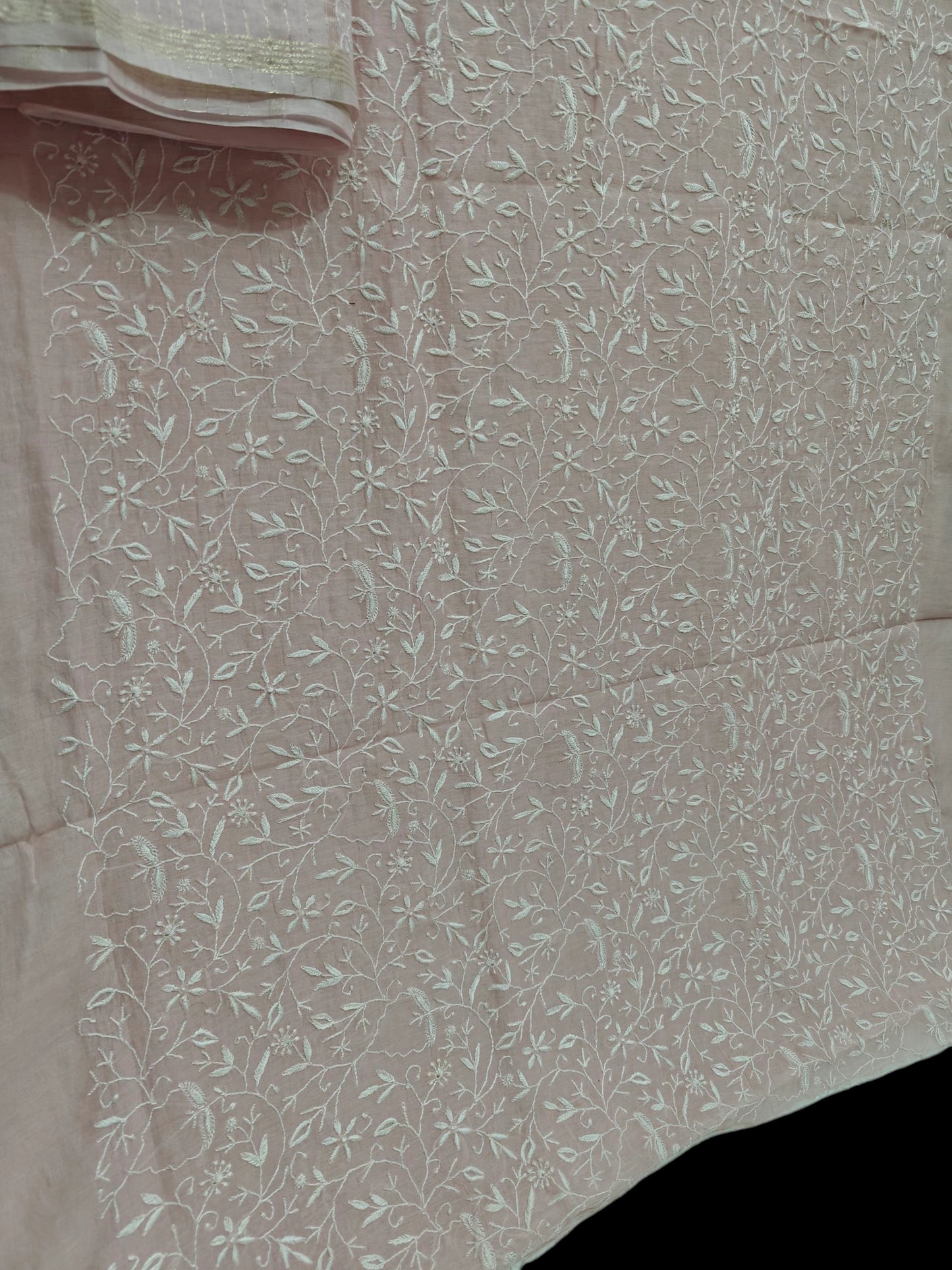 Timeless Chikankari Hand-Embroidered Rose Gold Mul Suit | Unstitched