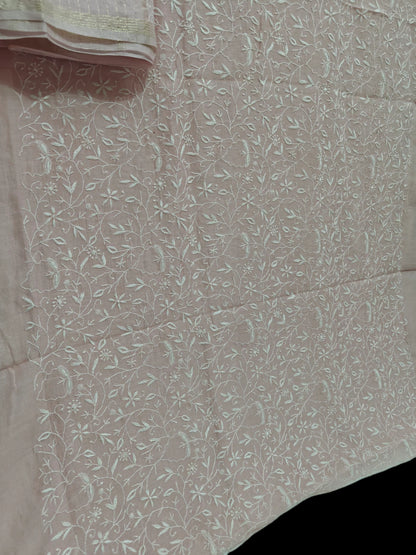 Timeless Chikankari Hand-Embroidered Rose Gold Mul Suit | Unstitched