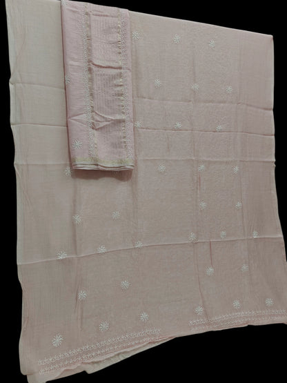 Timeless Chikankari Hand-Embroidered Rose Gold Mul Suit | Unstitched
