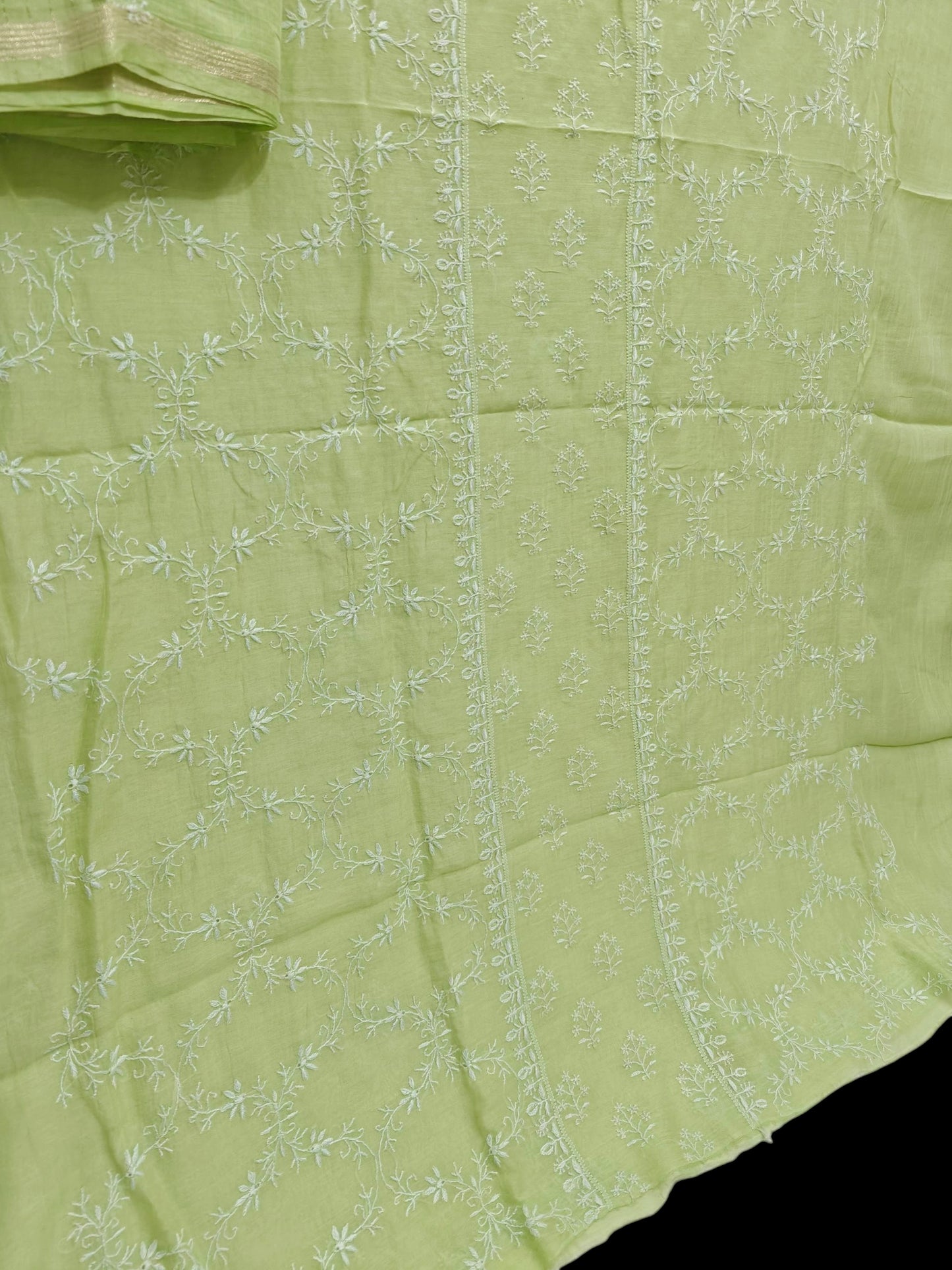 Timeless Chikankari Hand-Embroidered Pista Green Mul Suit | Unstitched