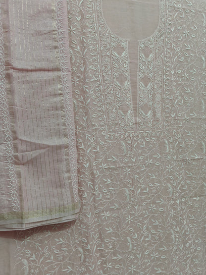 Timeless Chikankari Hand-Embroidered Rose Gold Mul Suit | Unstitched