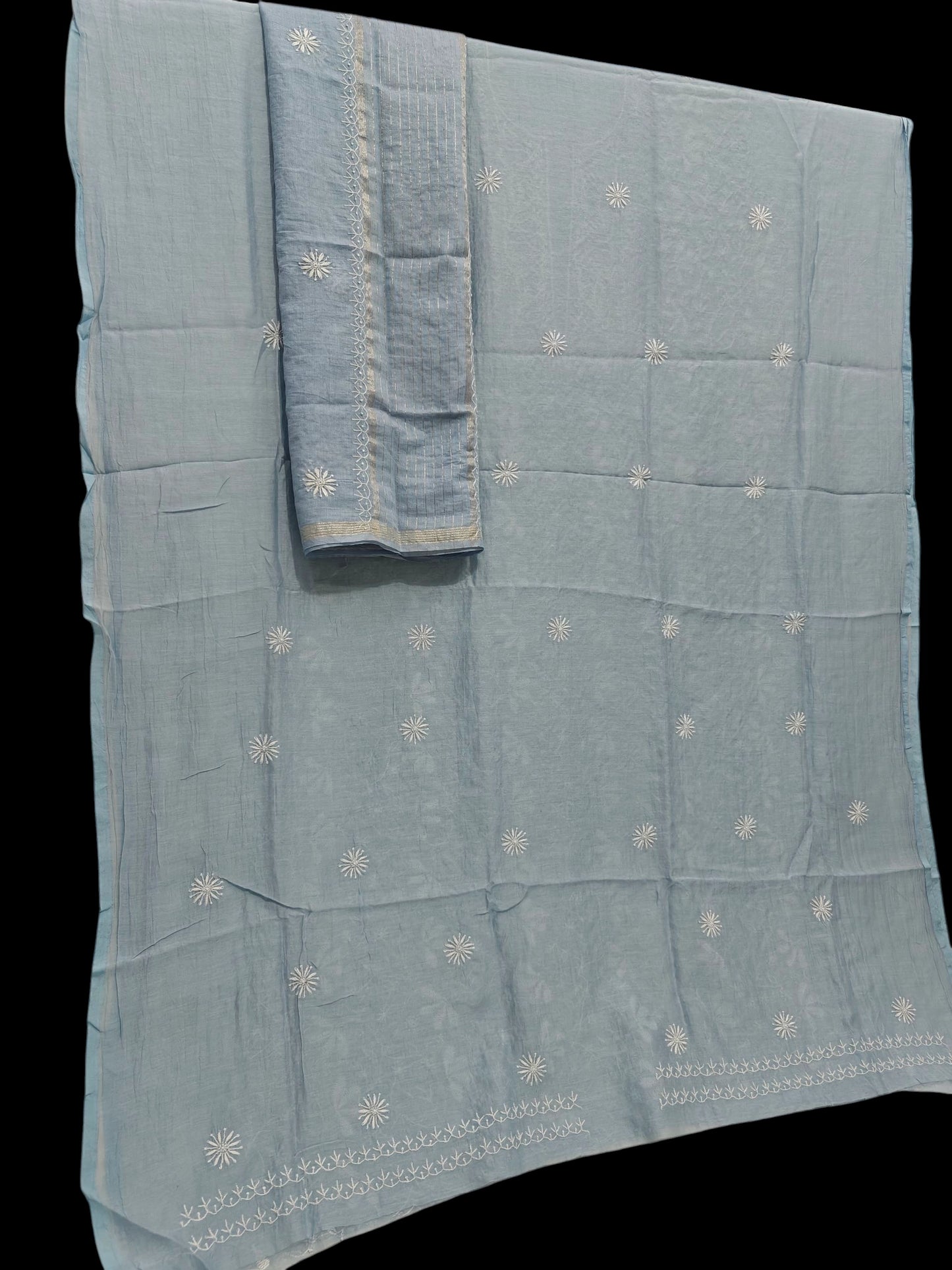 Timeless Chikankari Hand-Embroidered Powder Blue Mul Suit | Unstitched